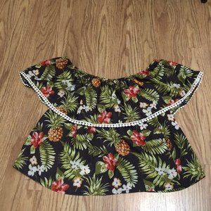 wishful perks off should blouse top floral print lace detail size large L